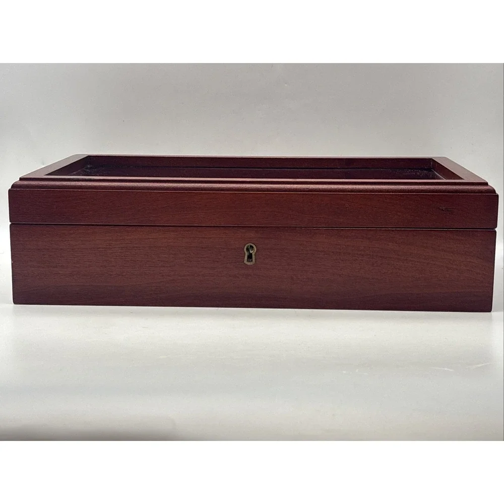 Eureka Fountain Pen Storage Box USA Wood w/ Burgundy Velvet Interior - 29 Slots